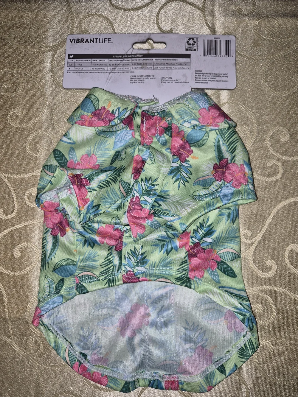 Vibrant Floral Dog Shirt by Vibrant Life — Green with Pink Flowers (XS)